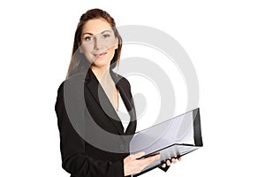 Attractive woman with clipboard closeup