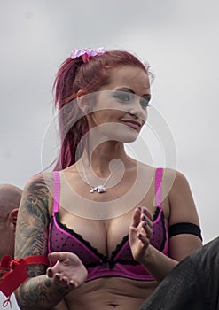 Attractive woman, dancing during Christopher Street Day Parade