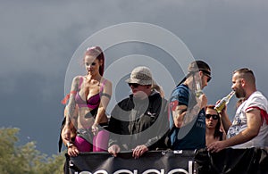 Attractive woman, dancing during Christopher Street Day Parade