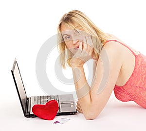 Attractive woman dating over the internet