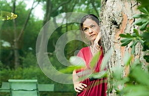 Attractive woman dressed in red