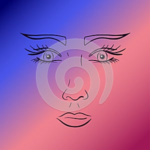 Attractive woman face isolated on the gradient background.