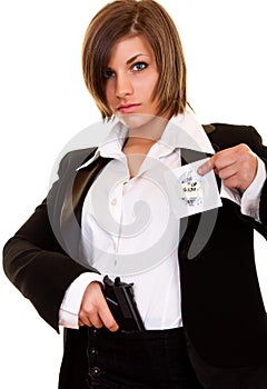 Attractive woman guarding top secret photo