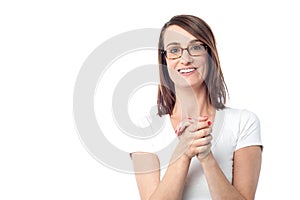 Attractive woman with her hands clasped