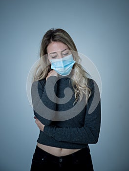 Attractive woman in isolation for virus outbreak suffering from anxiety hypochondria and depression