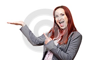 Attractive woman laughing and pointing