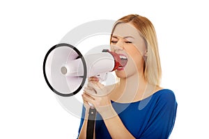 Attractive woman with megaphone.