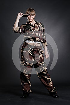 Attractive woman in military uniform