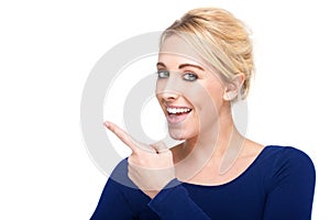 Attractive Woman Pointing at Something