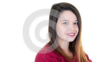 Attractive woman posing isolated in white blank copy space background