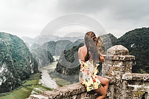 Attractive woman posing in the mountains of northern Vietnam.