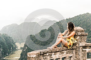 Attractive woman posing in the mountains of northern Vietnam. Asia