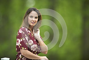 Attractive woman in print sundress