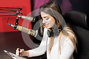 Attractive woman radio host