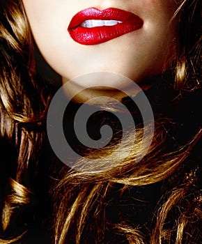 Attractive woman with red lips