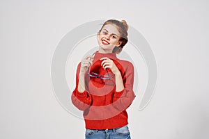 attractive woman Red lips attractive look isolated background