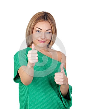 Attractive woman saying Ok