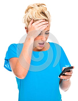 Attractive Woman Shocked by Cell Phone Message