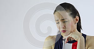 Attractive woman showing emotions - sadness, anxiety, desperation or depression