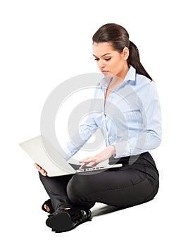 Attractive woman sitting with laptop