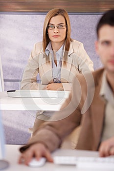 Attractive woman at training course