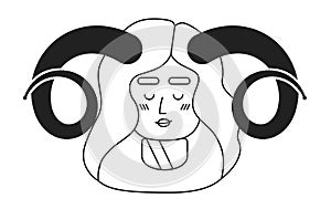 Attractive woman with twisted horns monochrome flat linear character head