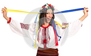 Attractive woman wears Ukrainian national dress