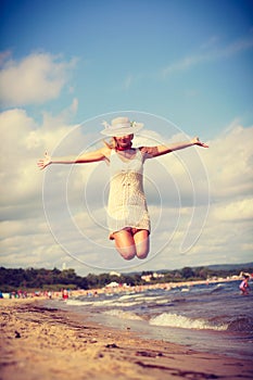 Attractive woman with white dress.