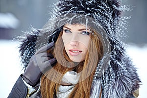 Attractive woman in wintertime outdoor