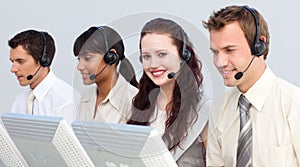 Attractive woman working in a call center