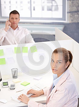 Attractive woman working on computer in office