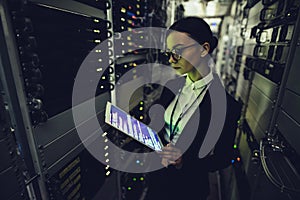 Woman in data centre