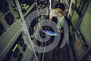 Woman in data centre