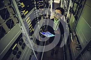 Woman in data centre