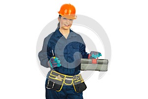 Attractive worker woman with tools