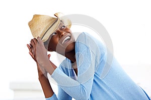 Attractive young african woman with a cowboy hat