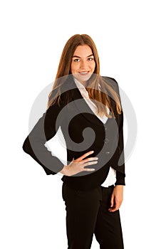 Attractive young business woman - corporative portrait isolated