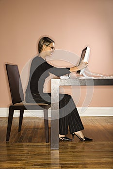 Attractive Young Businesswoman Looking at Computer