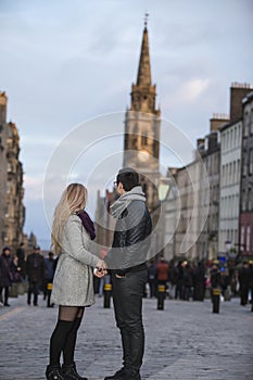 Attractive young couple on Royal Mile, Edinburgh photo