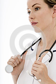 Attractive Young Female Doctor With a Stethoscope