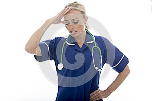 Attractive Young Frustrated Woman Posing As A Doctor or Nurse In Theatre Sc