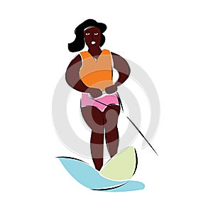 Attractive young girl silhouette surfing on surfboard. Isolated icon concept beauty woman character in swimsuit relaxing