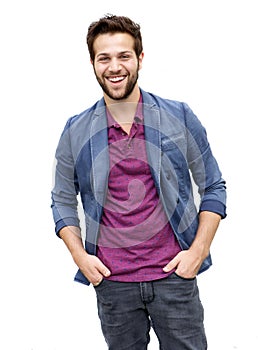 Attractive young man with beard laughing