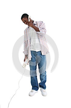 Attractive Young Man Speaking on Telephone