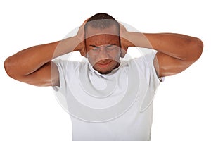 Attractive young man suffers from tinnitus