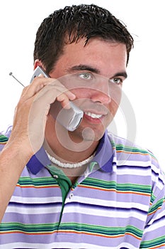 Attractive Young Man Talking On Cellphone Smiling