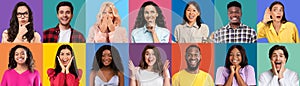 Attractive young multicultural people showing diverse emotions, set of photos