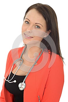 Attractive Young Natural Female Doctor with Stethoscope