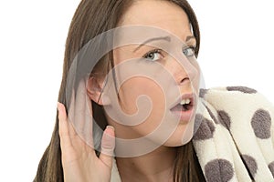 Attractive Young Woman Being Nosy Eavesdropping A Conversation