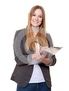 Attractive young woman doing signature campaign